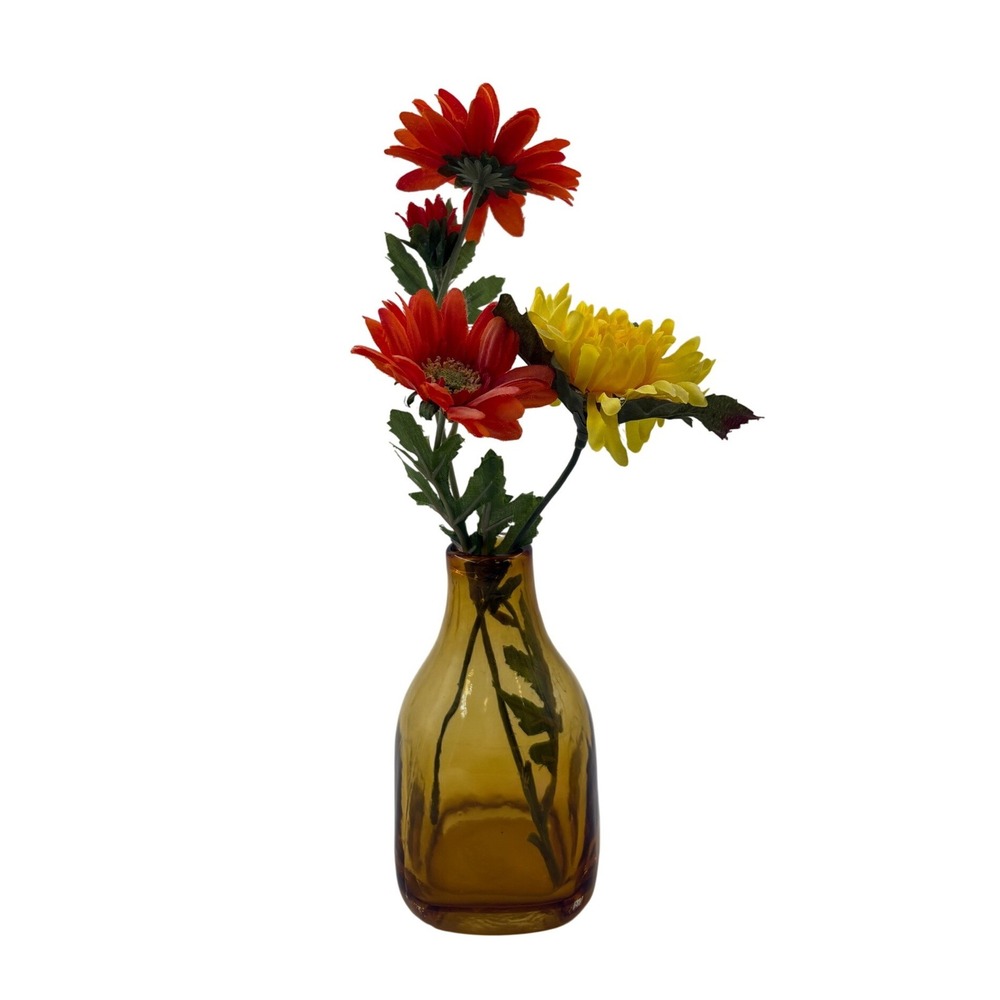 Vintage Amber Glass Bud Vase 5.5 Apothecary Bottle‎ Boho Cottagecore Fall Decor
